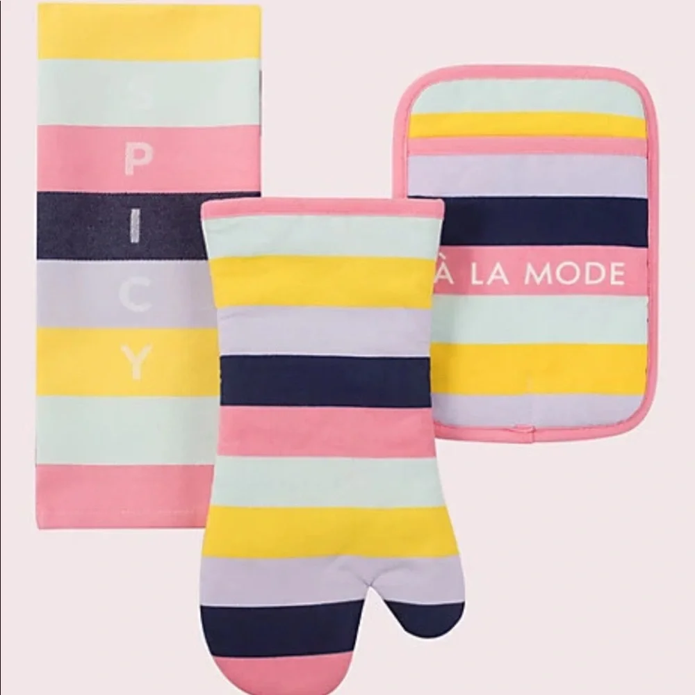 🎉 HP 🎉🆕 Kate Spade Ice Cream Stripe 3 Piece Kitchen Set